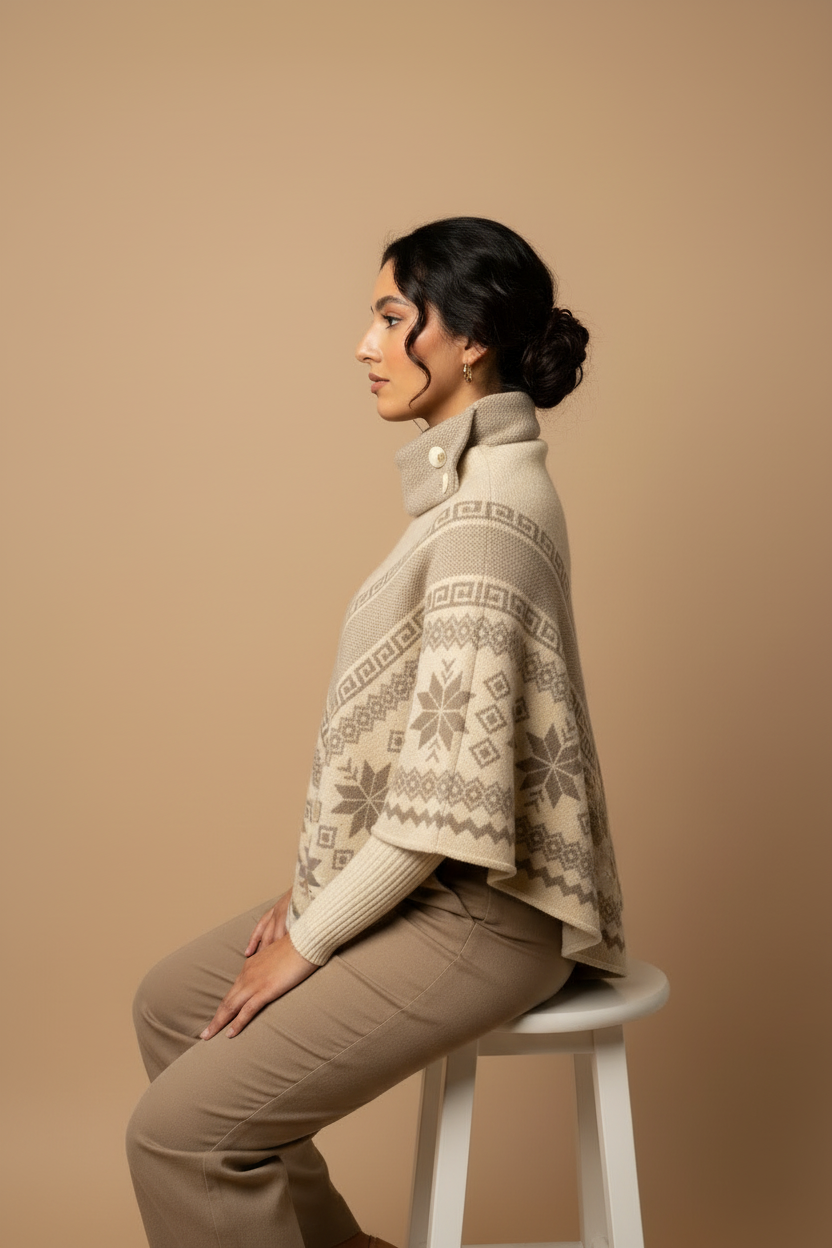 Sitting sideways on stool in profile