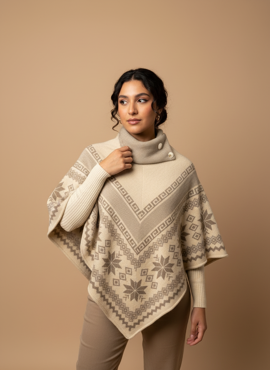 Poncho on studio beige background